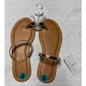 NWT Calypso St Barth "Moray" Tan Gold-Tone Toe Ring Shell Thong Sandals Size 8